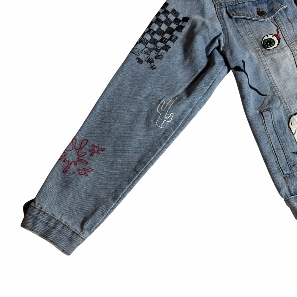 Carbon Screenprinted Graphic Denim Jacket | Light Wash | Size Small - Picture 7 of 14